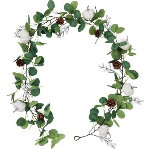 Halloween Artificial Pumpkin Pine Cone Leaf Vine Rattan Hanging Artificial Foliage Garland Pine Cones Pendant For Home Decor