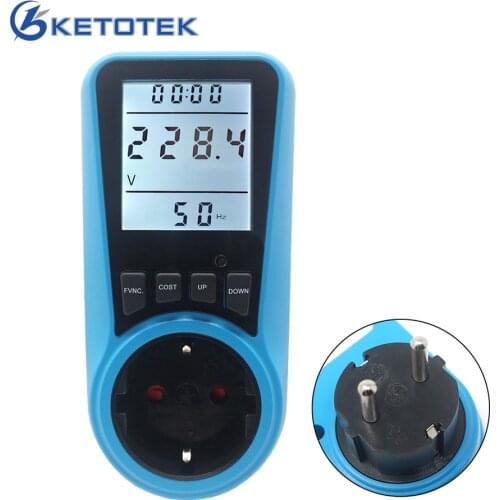AC Power Meter 230V 50Hz Digital Wattmeter Energy Monitor Time Watt Voltage Current Herz Price Display EU Plug Socket