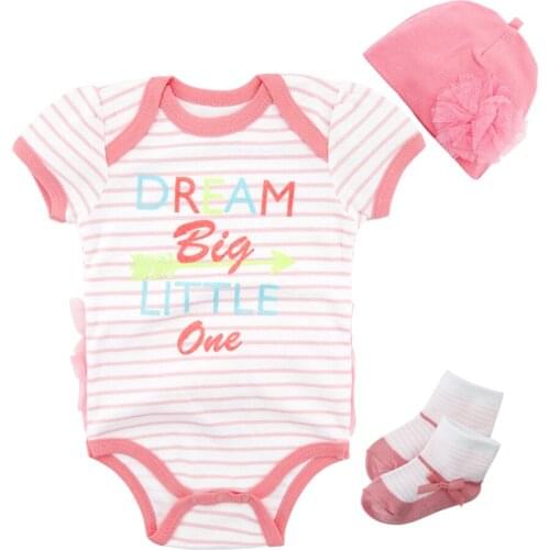 Kavkas Newborn Baby Girl Clothes Set Bodysuit+Hat+Socks Cotton Summer Clothes Short Sleeve Soft Infant Clothing