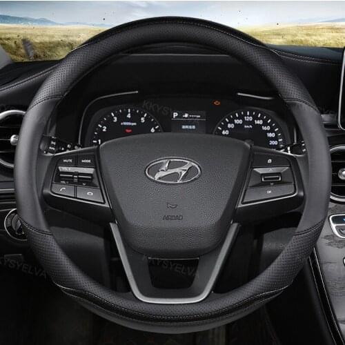 Carbon Fibre Leather Car Steering Wheel Cover Anti-slip for Hyundai i30 kona i10 i35 elantra santa fe Auto Accessories