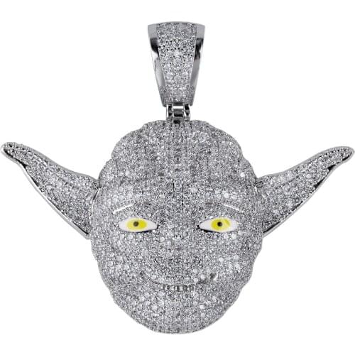 Iced Out Master Yoda Pendant Necklace New Arrival AAA Cubic Zirconia Mens Necklace Fashion Hip Hop Jewelry