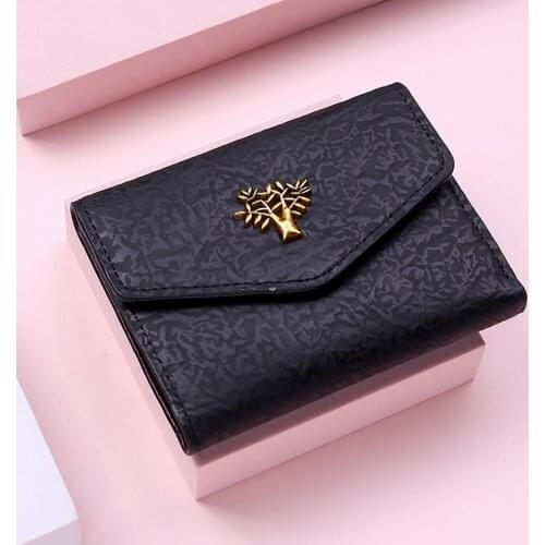 Fashion Short Womens Wallets Short Tree Hasp Mini Coin Purse Ladies Tri-fold Small Purse Female Leather PU Card Holder Bag New