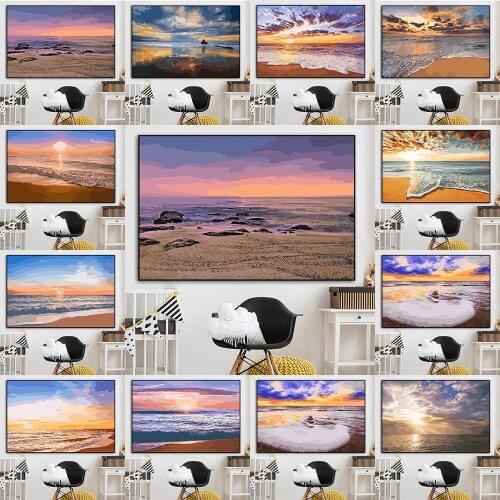 Seaside Landscape DIY Art By Digital Painting Adult Acrylic Pigment Hand Painted Oil Painting Handicraft Poster Home Decoration