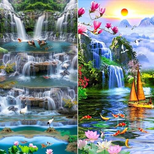 Waterfall 5D DIY Diamond Painting Landscape Cross Stitch Full Drill Square Embroidery Mosaic Art Picture of Rhinestones Decor