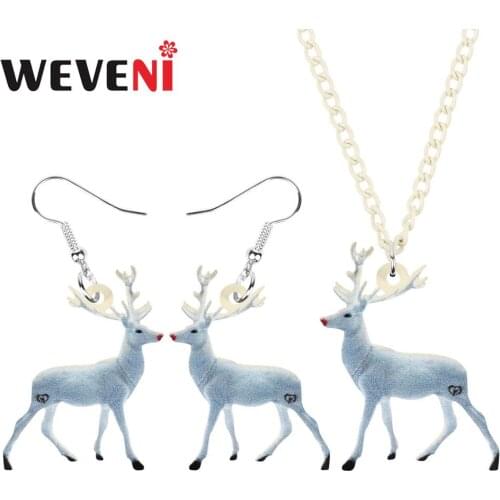WEVENI Acrylic Christmas Athers Deer Elk Jewelry Set Necklace Earrings Animal Jewelry For Women Girl Teens Kids Decorations Gift