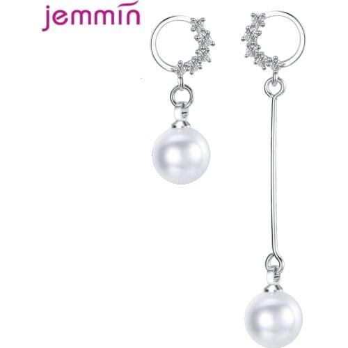 New Asymmetry Luxury Pearl Drop Dangle Earring for Women Sterling Silver 925 Charm Long Stick Earring Fashion Wedding Jewelry