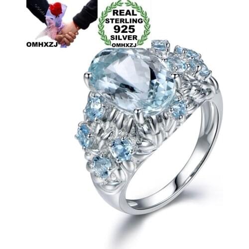 OMHXZJ Wholesale European Fashion Woman Man Party Wedding Gift White Blue Water Drop AAA Zircon 925 Sterling Silver Ring RR181