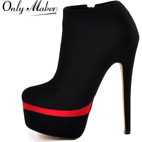 Onlymaker Womens Double Platform Ankle Boot Suede Stiletto High Heel Sexy Boots for Prom Party Big Size US5-15
