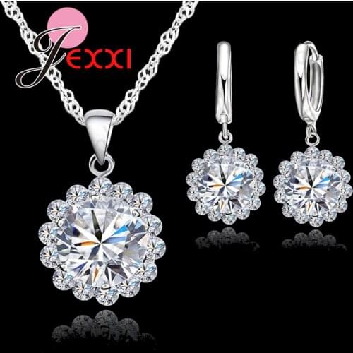Wholesale Price Wedding Jewelry Set Pure Silver Cubic Zircon Necklace Pendant/Earrings Fashionable Women Set