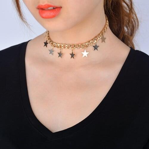 Simple Design Gold/Silver Color Copper Choker Necklaces For Women Hot Handmade Star Pendant Necklace Collier Femme