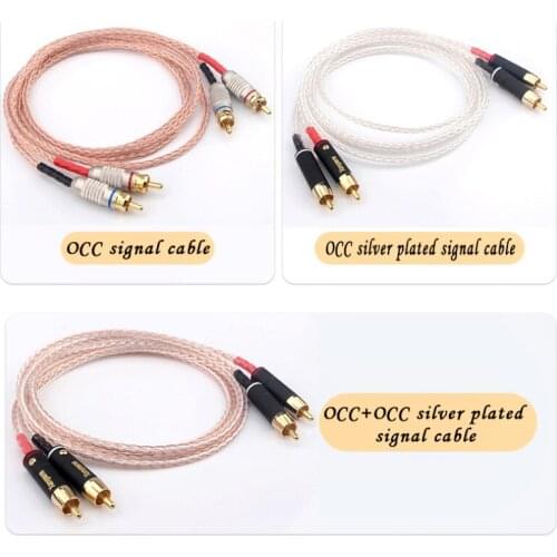 Pair Audiophile OCC Silver Plated 8 Strands Compiled RCA Interconnection Audio Cable for Amplifier CD Player