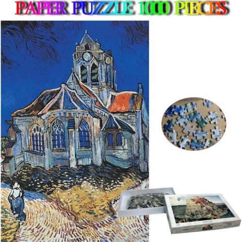 The Church At Auvers Jigsaw Puzzle 1000 Pieces Oil Painting Paper Puzzle Adult Challenging Puzzle 1000 Piece Puzzles Gifts Toys