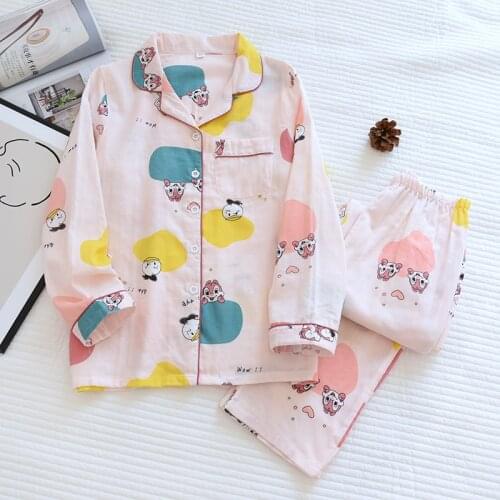 Summer And Autumn Cartoons Pajamas Set Pure Cotton Long Sleeve Trouser Sleepwear For Women Female 2 Piece Casual Home Wear