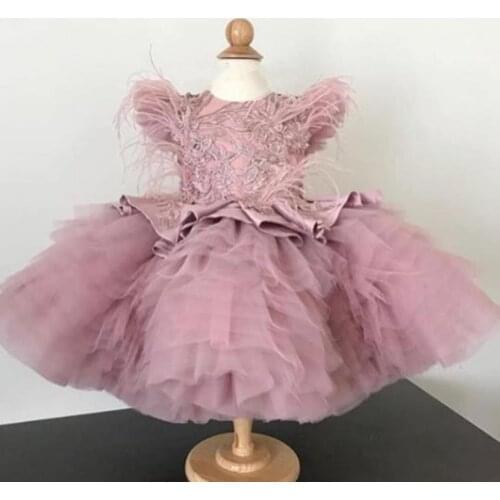 Flower Girl Dress Cap Sleeves Princess Birthday Party Dress for Kids First Birthday Gown Photography