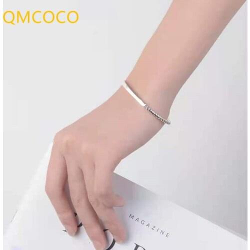 QMCOCO 925 Silver Fashion Simple Geometric Bracelet For Woman Birthday Jewelry Gifts Design Open Adjustable Hand Ornament
