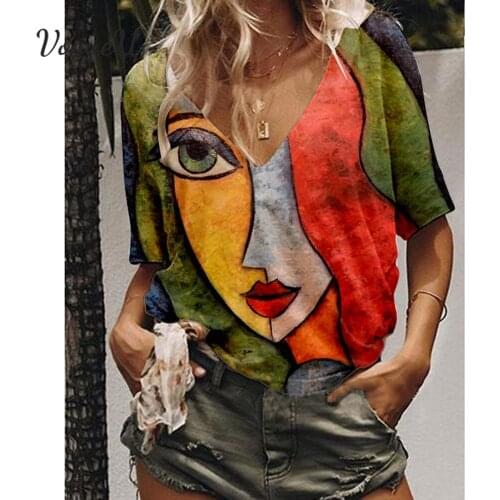Butterfly Print Fashion T Shirt Women Summer Tops Casual Loose Human Face Printing Soft Causal Short Sleeve T-Shirt Vogue Top