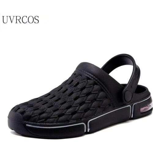 Men Sandals Summer Classic Air Cushion Hole Shoes EVA Girl Garden Shoes Black Beach Flat Cool Slippers