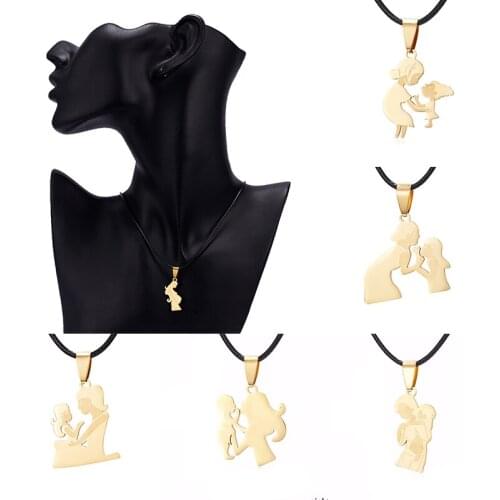 Family Pendant Necklaces for Women Mother Kids Stainless Steel Necklace Choker Chain Fashion Jewelry Gift for Mom' s day Gift