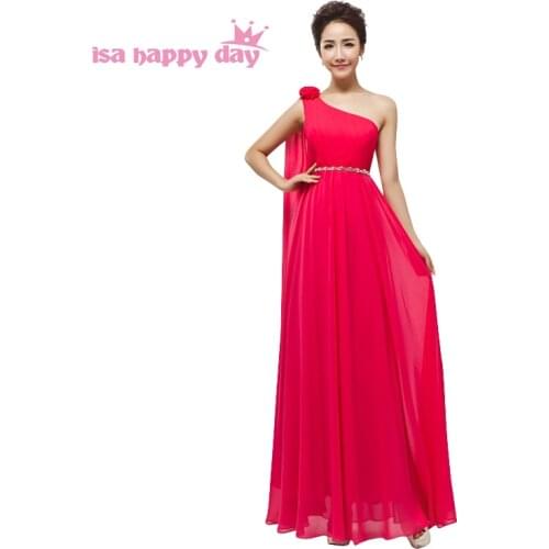 Mariage fushia formal purple yellow bridesmaid chiffon long one shoulder dress brides maid dresses for wedding guests H1796