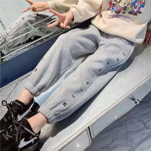 4-11 Y Baby Girls Pants Winter New Children Casual Plus Velvet Trousers Fashion Letter Loose Cotton Thicken Sport Pants for Girl
