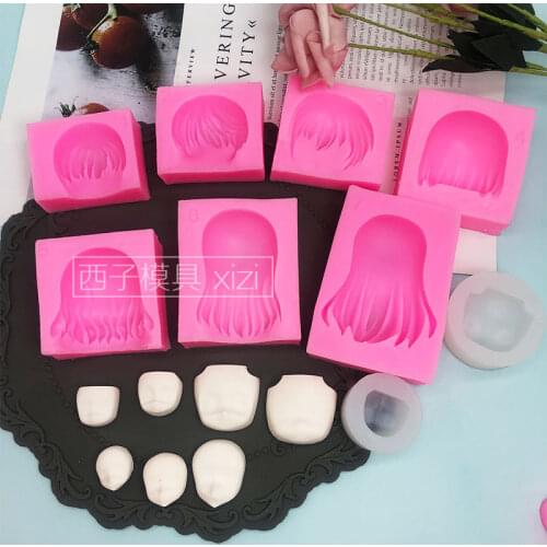 Silicone face chocolate mold fondant clay puppet soft clay face hand-made face mold hair hairstyle mold