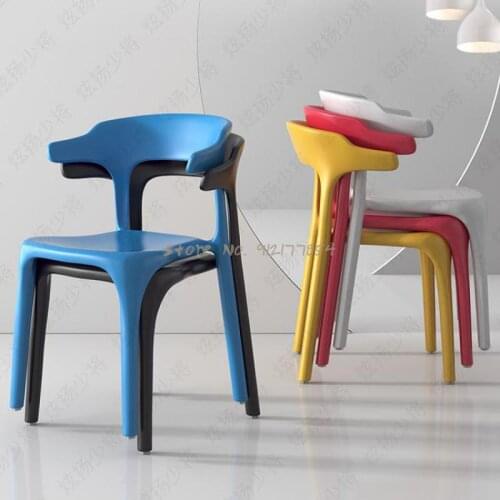 Dining table chair backrest household simple plastic stool makeup coffee shop casual modern office horn chair adult