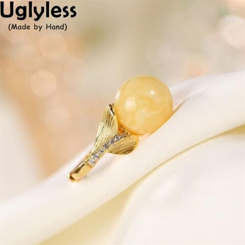 Uglyless Gold 925 Silver Fish Tail Rings for Women Nature Gemstone Amber Beeswax Rings Crystals Fashion Jewelry Gemstones Bijoux