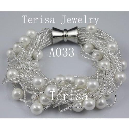 Unique Pearls jewellery Store 8mm Round Sea Shell Pearl Bracelet 24 rows Magnet Clasp Perfect Perfect Birthday Women Gift A33