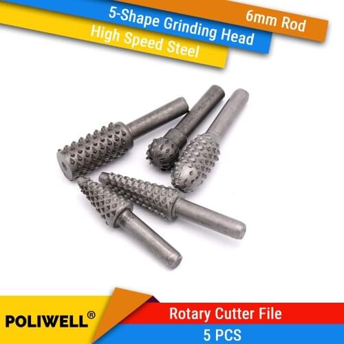 5 PCS/Set 6mm Shank Rotary Tool Mini Grinding Head Metal Polishing Bits Burr Electric High Speed Steel File Cutter