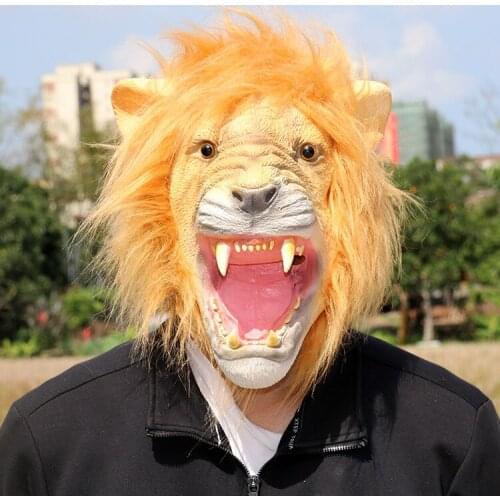 Open mouth lion mask Halloween latex animal headgear bar funny party props