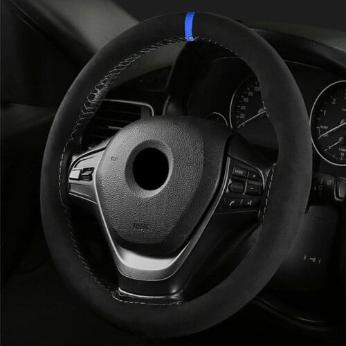 38cm Car Steering Wheel Cover ProtectorR Suede Anti-Slip Replacement Steer Wheel Cover Fits 15inches Wheel Black Blue Universal