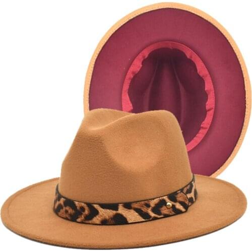 FUODRAO New Khaki Wool Felt Leopard Belt Fedora Women Jazz Hats Fashion Party Formal Hat Wide Brim Vintage Panama F170