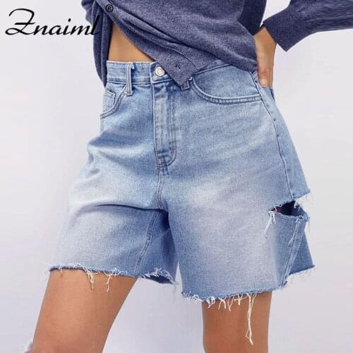 Znaiml Quality Harajuku Vetement 2021 Summer Women Denim Shorts Jeans Woman Clothing Hole Wide Leg Loose Ropa Mujer Short Femme