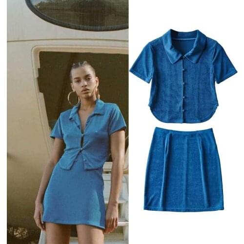 2021 New Lapel Single Breasted Slim Fit High Waist Short Sleeve Shirt Top High Waist Buttock Skirt Suit Women Dltz228