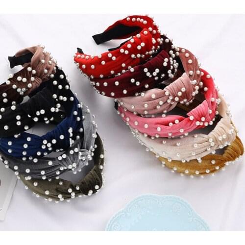 Velvet PEARL Hairband for Women Ladies Headband Solid Hair Loop Retro Headwear Female Hair Accessories Headwraps