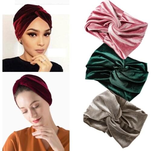 Winter Warm Velvet Turban Fashion Headband Women Girls Cross Knotted Hairbands Wamer Ear Protected Bandage Hair Accessories