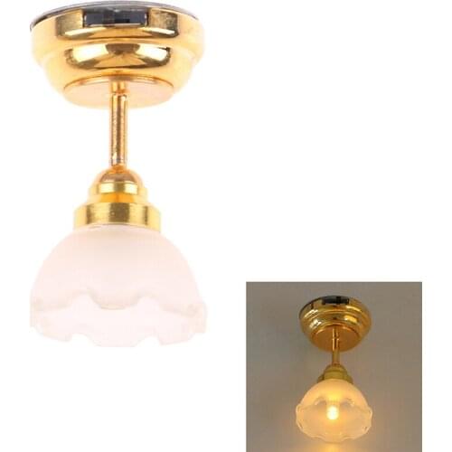1:12 Dollhouse Miniature LED Ceiling Lamp Model, Battery Powered, Dolls Family Furniture and Accessories