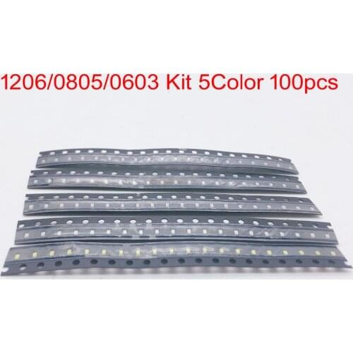 100pcs=5colors x 20pcs 5050 5730 1210 1206 0805 0603 LED Diode Assortment SMD LED Diode Kit Green/ RED / White / Blue / Yellow