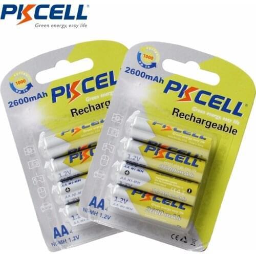 2Pack/8Pcs PKCELL Ni-MH AA Batteries 2600mAh 1.2V NiMh Rechargeable Battery For Camera