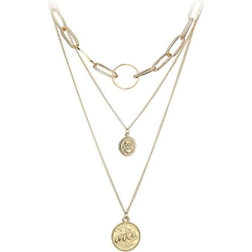 Women Fashion Pendant Chain European And American Human Head Coin Geometric Multilayer Thick Necklace For Party Jewelry Gift