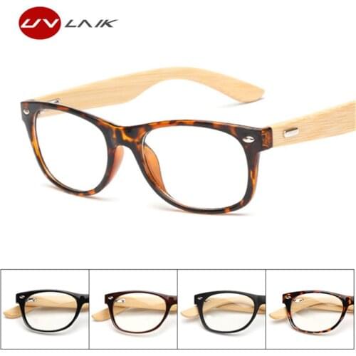 UVLAIK Wooden Eyeglasses Clear Lens Myopia Prescription Optic Glasses Men Women Bamboo Eye Glasses Transparent Spectacle Frame