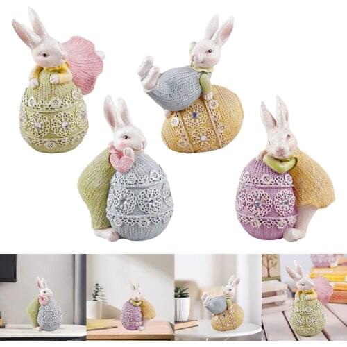 Kids Room Rabbit Statue with Egg Sculpture Figurine Desktop Decor Shelf