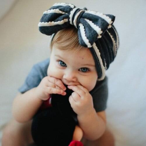 Baby Hats Newborn Cotton Infant Beanie Warm Big Bow Striped Cute Turban Toddler Caps Windproof Soft Elasticity Comfortable Wear