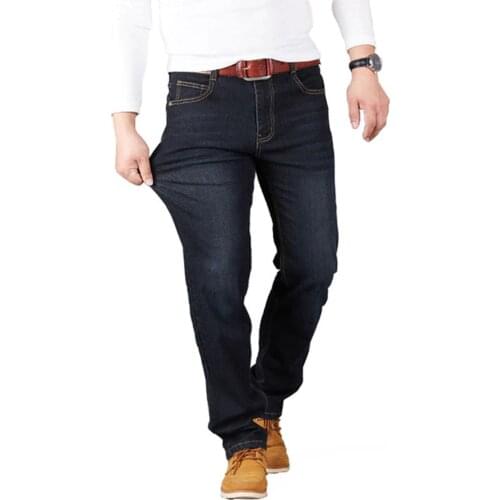Big Size 28-44 Man Jeans High Stretch Straight Long Loose Trousers Fashion Casual Black Blue Denim Male Business Jeanswear Pants