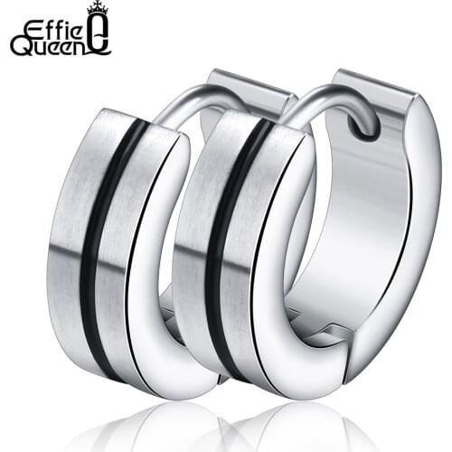 Effie Queen New Trendy Women Stud Earrings High Polished 316L Stainless Steel Simple Cool Men Earrings Punk Women Jewelry IE26