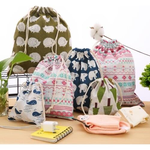 45PCS / LOT Shopping Bag Canvas Reusable Eco Fashion Tote Unisex Printing Simple Drawstring Bag