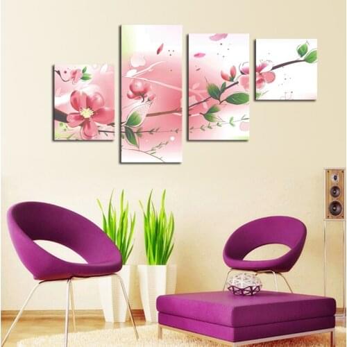 Cheap Price Modern Flowers Canvas Painting 4 Pieces Wall Art Tableau Peinture Sur Toile Oil Painting By Numbers Home Wall Decor