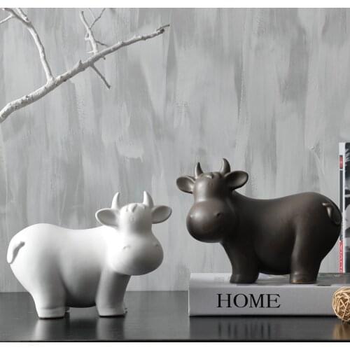 CERAMIC CATTLE FIGURINES & MINIATURES COWS CERAMIC CRAFTS FOR HOME DECOR PHOTOGRAPHY PROPS SALES NORDIC MINIMALIST BLACK/WHITE