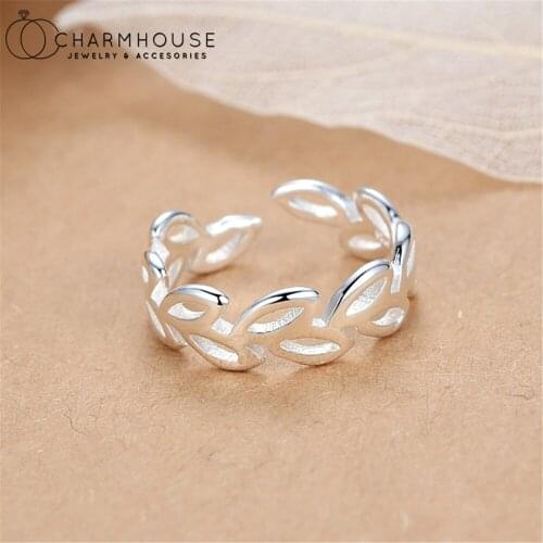 Pure Silver Finger Rings For Women Exquisite Leaf Open Ring Anillo Bague Femme Wedding Jewelry Accessories Party Gifts Bijoux