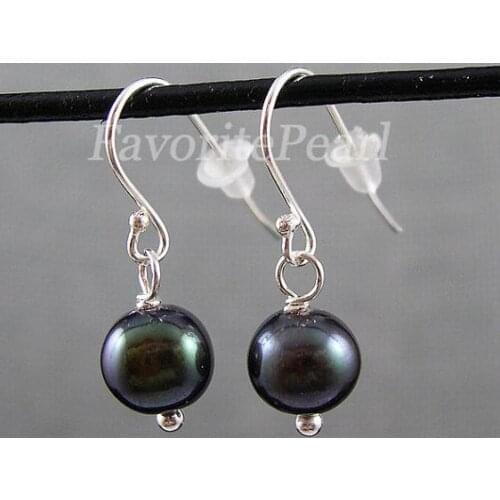 Favorite Pearl Earrings AAA 7-8MM Black Natural Freshwater Pearl Dangle Earring Silvers Jewelry Wedding Birthday Women Gift